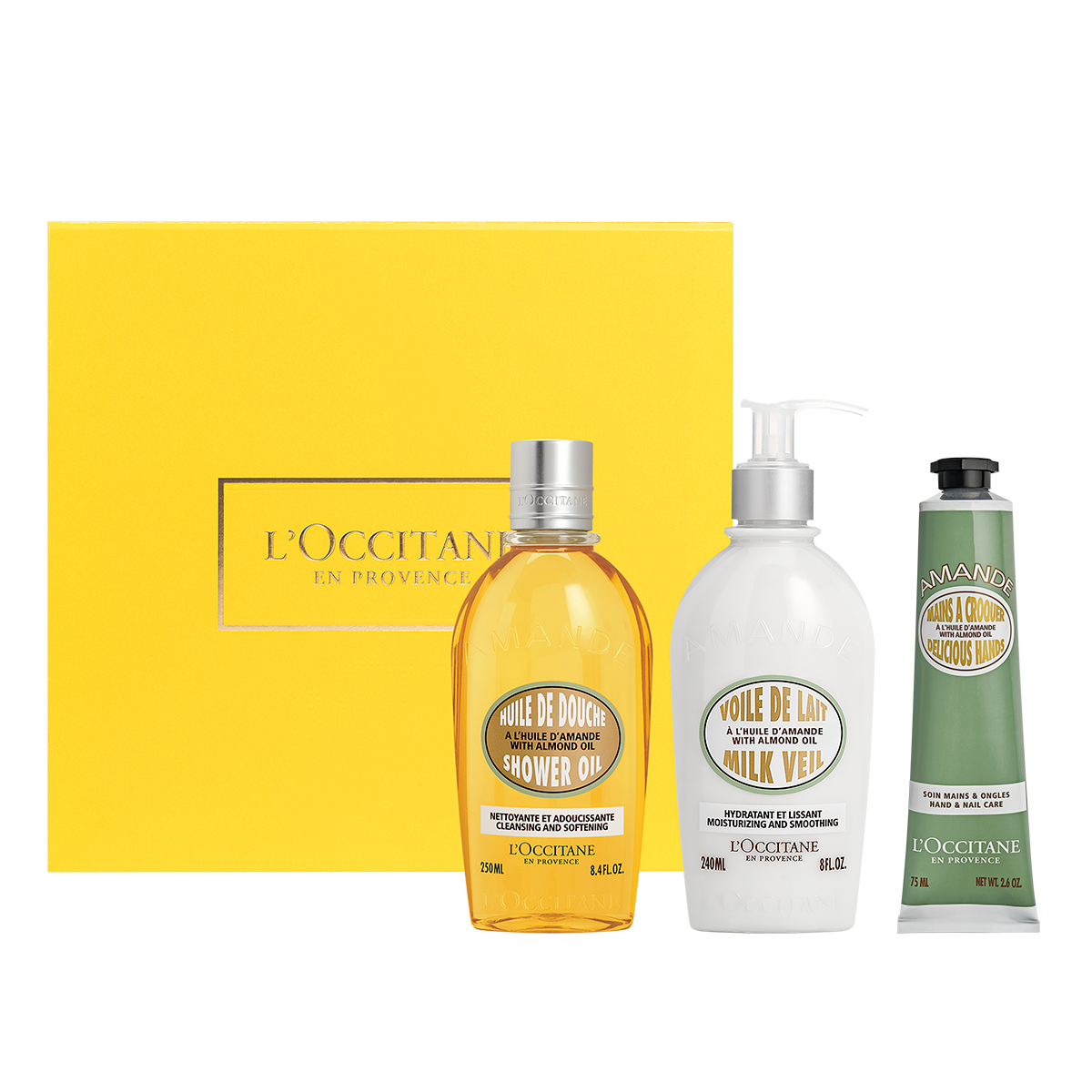 Set Aceite de Ducha, Velo de Leche y Crema para Manos Almendras