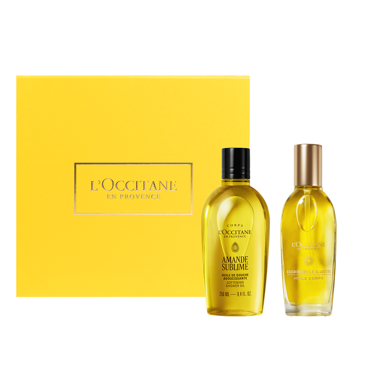 Dúo de Aceites: Ducha Almendra Sublime & Corporal Immortelle Karité