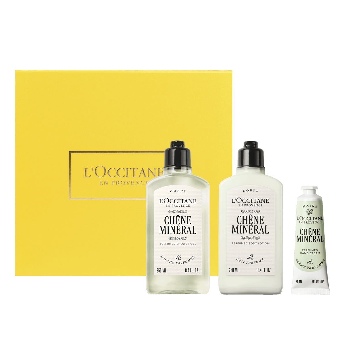 Ritual Corporal: Chêne Minéral (Roble Mineral): Gel de Ducha, Leche Corporal & Crema para manos 30ml