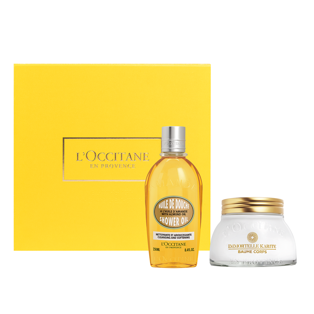 Dúo Aceite de Ducha Almendras y Bálsamo aterciopelado corporal Karité Immortelle