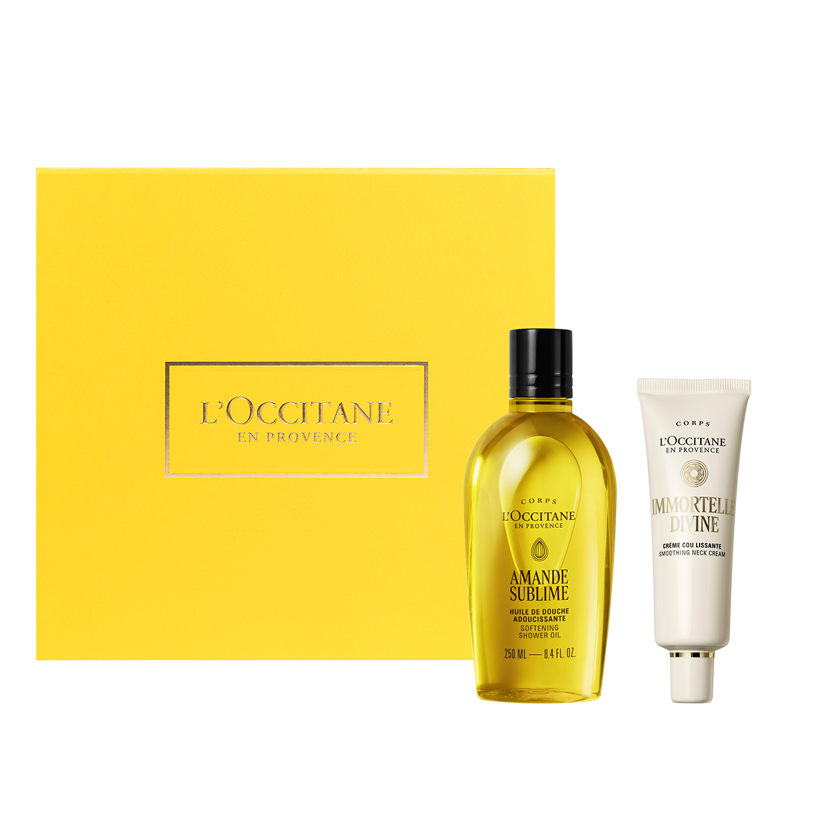 Dúo Consentirme: Aceite de Ducha Almendra Sublime & Crema Cuello y Escote Immortelle Divina