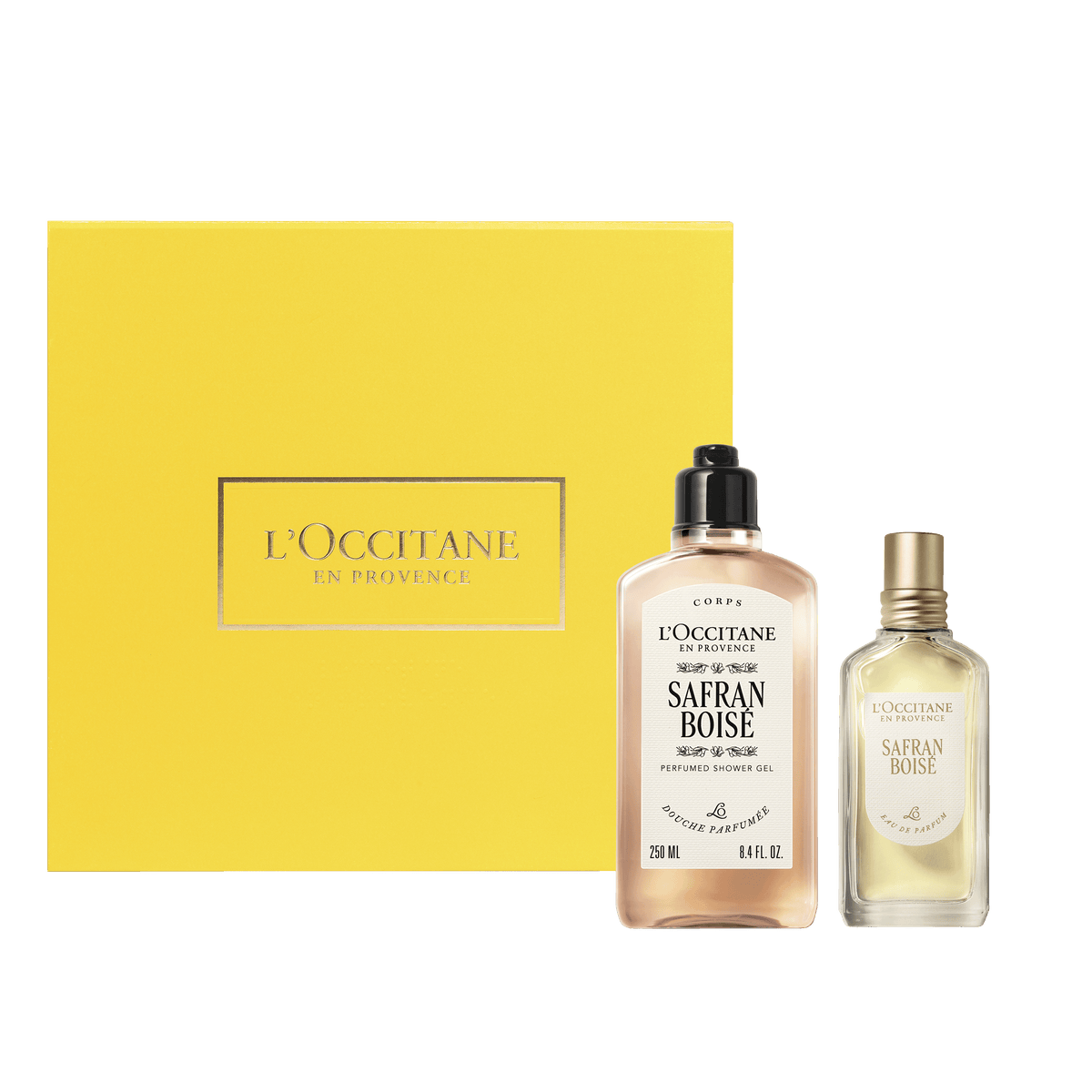 Dúo Safran Boisé (Azafrán Amaderado):  Perfume 50ml & Gel de Ducha 250ml
